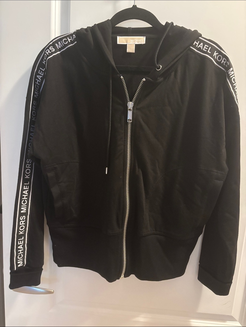 Michael Kors Black Logo-Trim Zip Hoodie Jacket